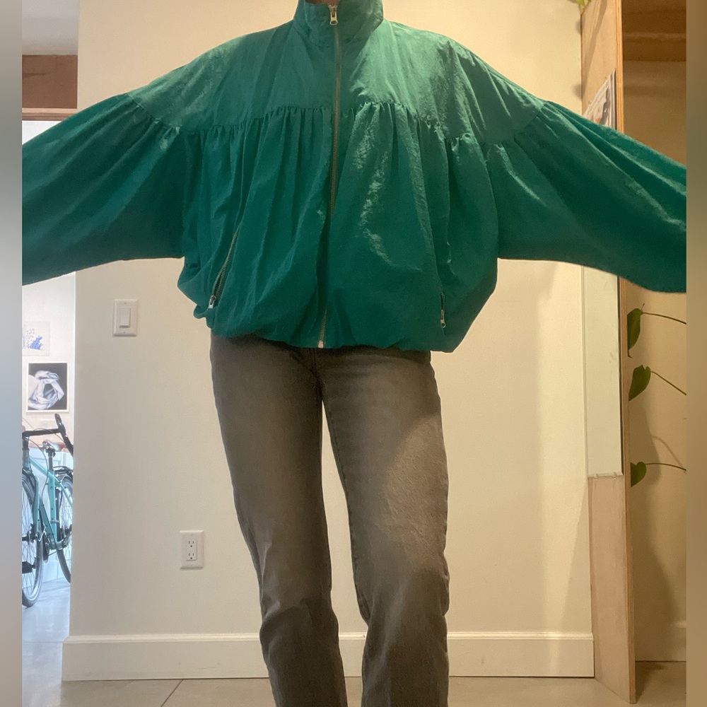 Bright teal Free People windbreaker stylish jacket, size LG